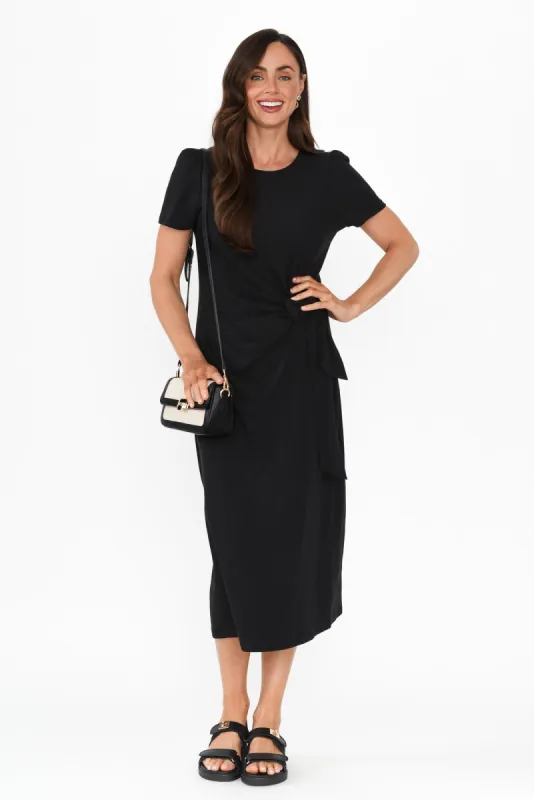 Kitt Black Cotton Stretch Tie Dress sold by Blue Bungalow