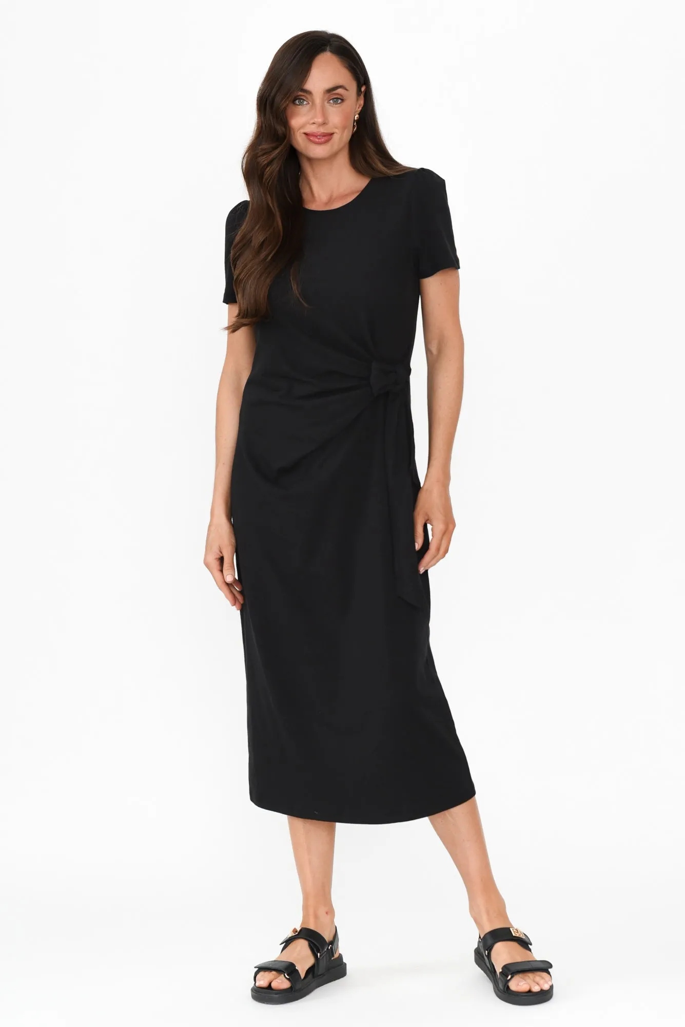 Kitt Black Cotton Stretch Tie Dress sold by Blue Bungalow product image thumbnail 2