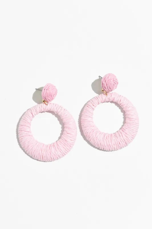 Aveta Pink Rattan Disc Earrings sold by Blue Bungalow