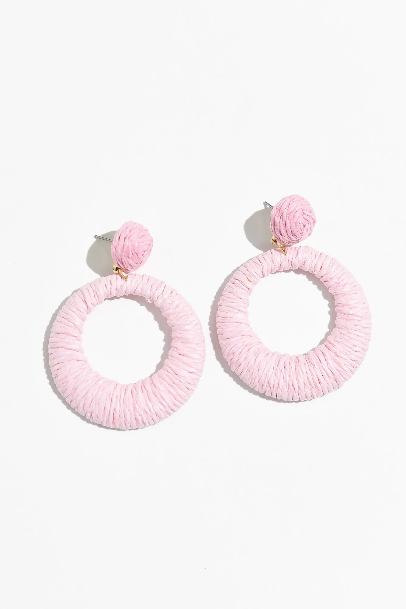 Aveta Pink Rattan Disc Earrings sold by Blue Bungalow