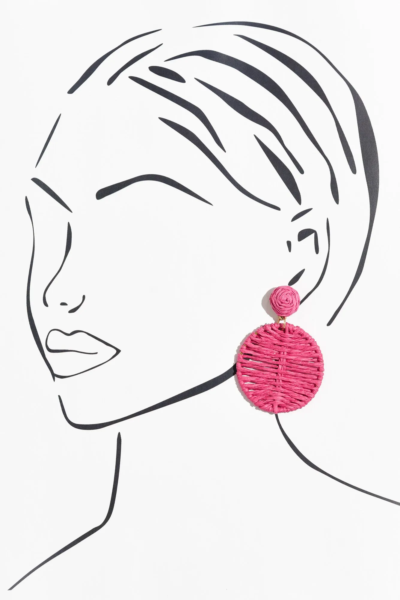 Theora Hot Pink Rattan Disc Earrings sold by Blue Bungalow product image thumbnail 2