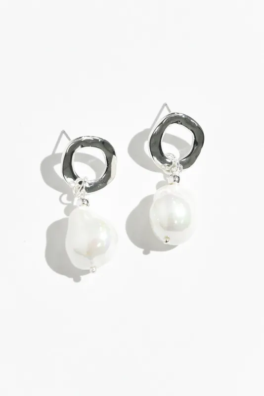 Zania Silver Pearl Drop Earrings sold by Blue Bungalow