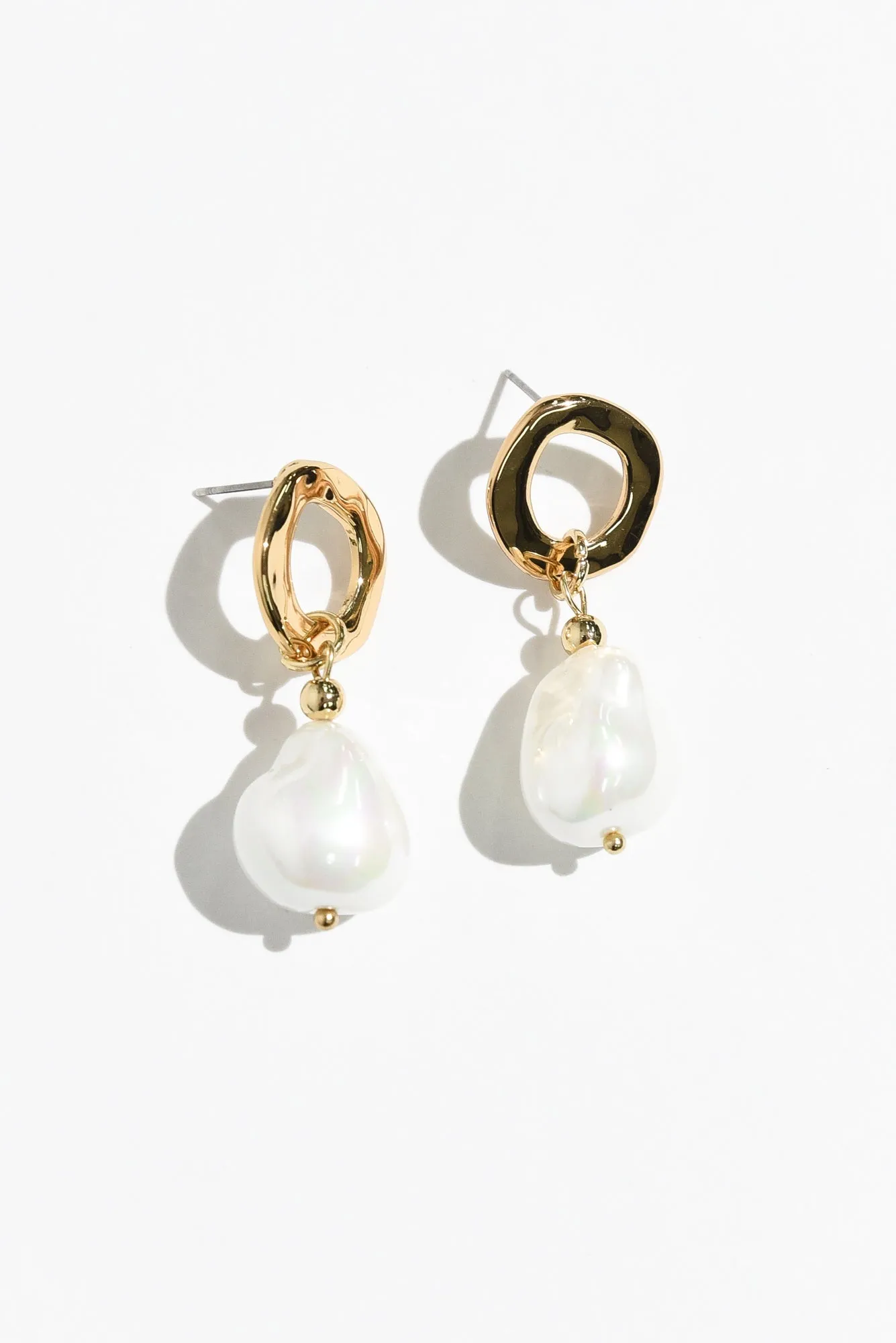 Zania Gold Pearl Drop Earrings sold by Blue Bungalow