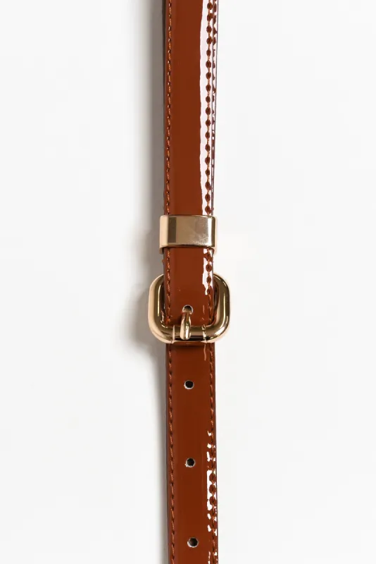 Queens Tan Patent Leather Belt sold by Blue Bungalow