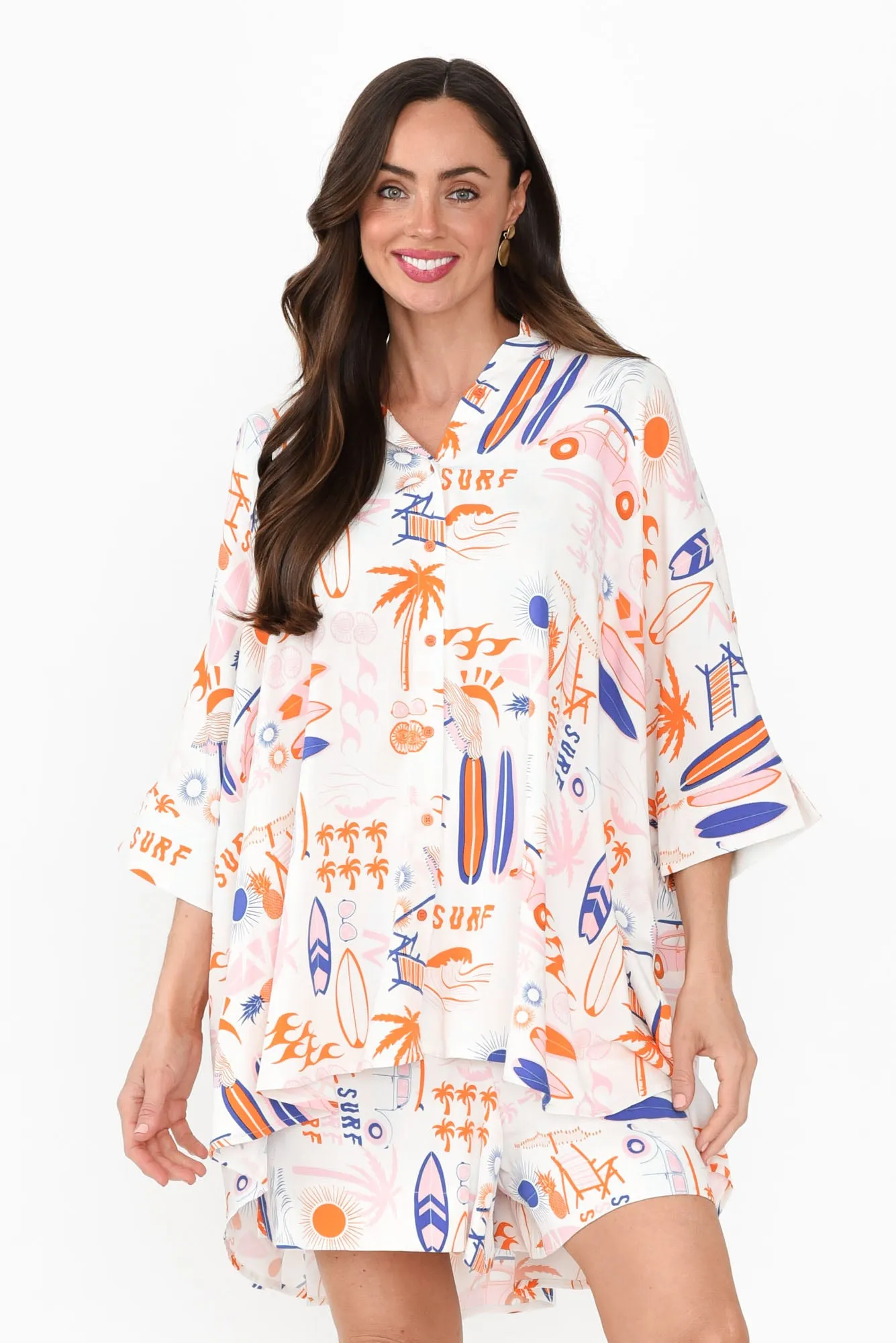 Calisa Orange Surf Collared Shirt sold by Blue Bungalow
