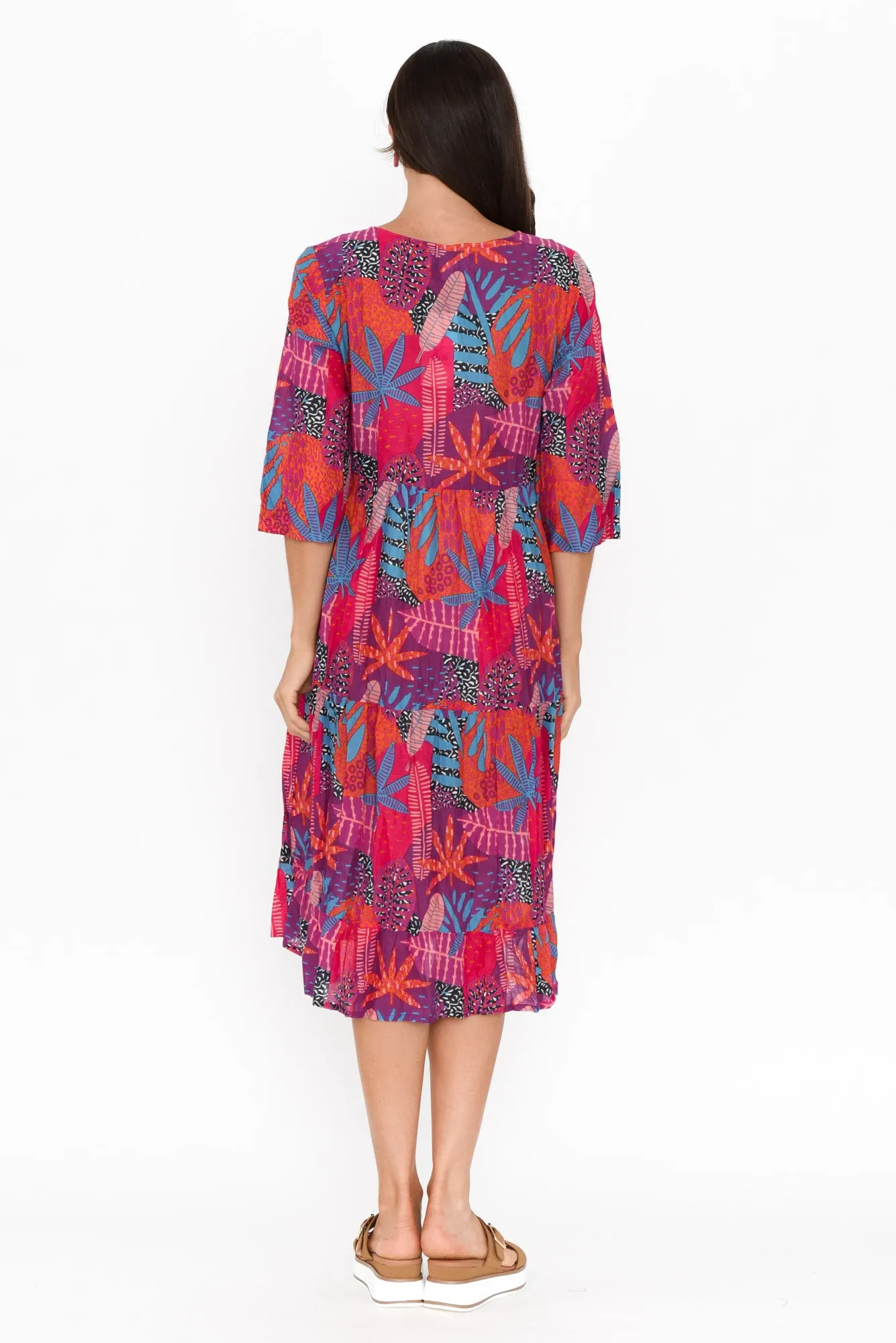 Milana Magenta Floral Crinkle Cotton Dress sold by Blue Bungalow product image thumbnail 4