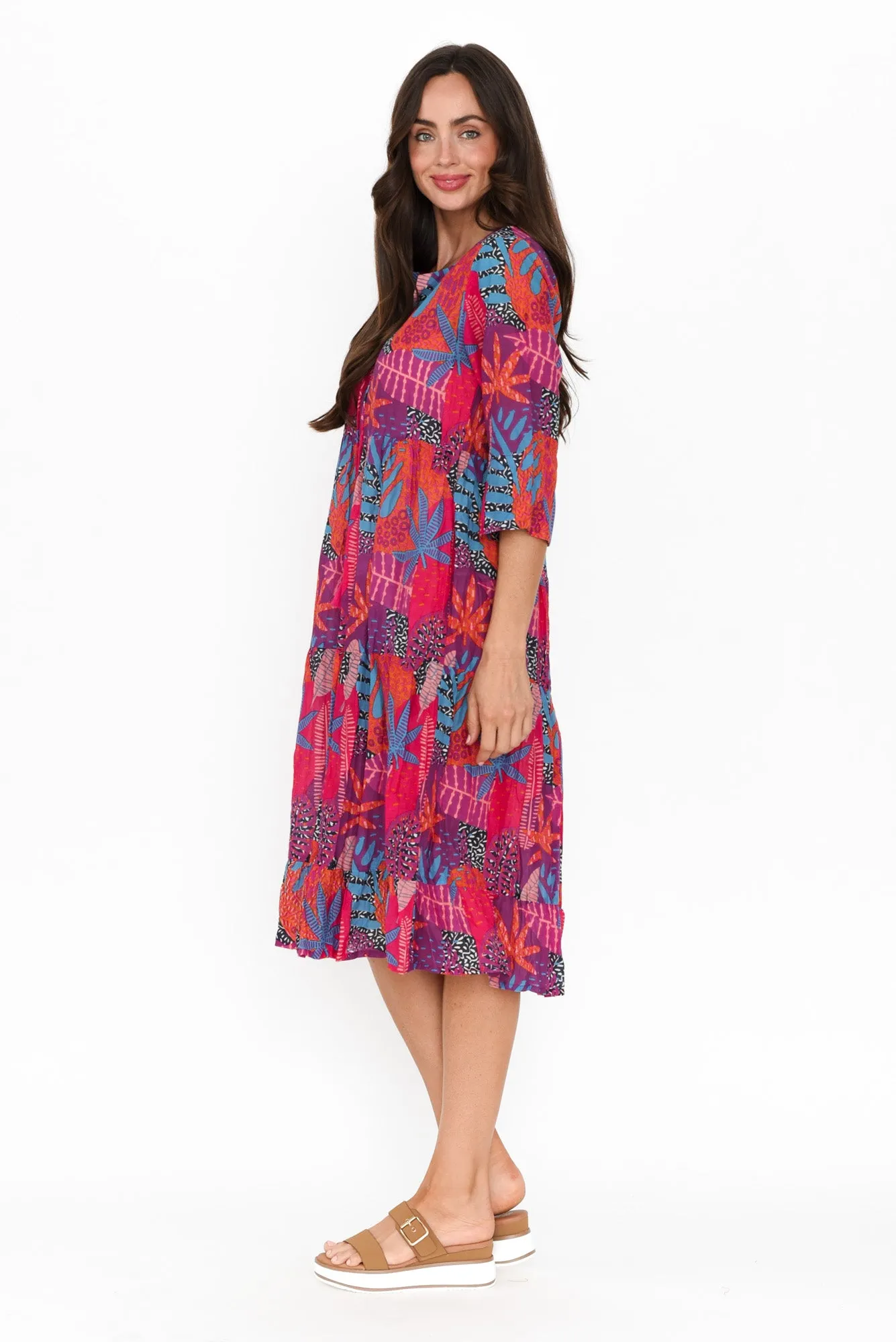 Milana Magenta Floral Crinkle Cotton Dress sold by Blue Bungalow product image thumbnail 3