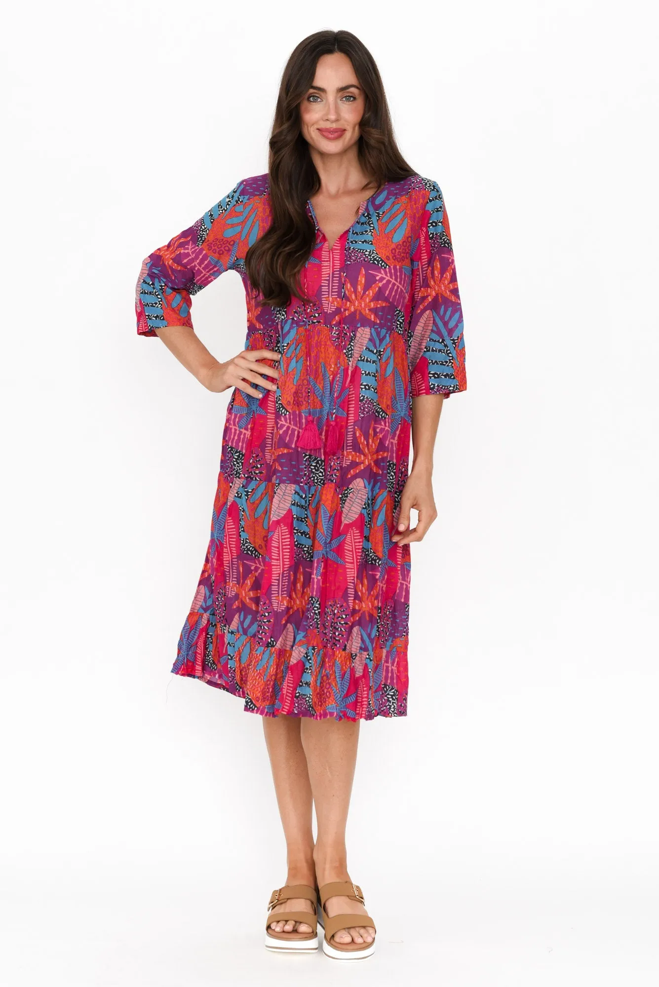 Milana Magenta Floral Crinkle Cotton Dress sold by Blue Bungalow