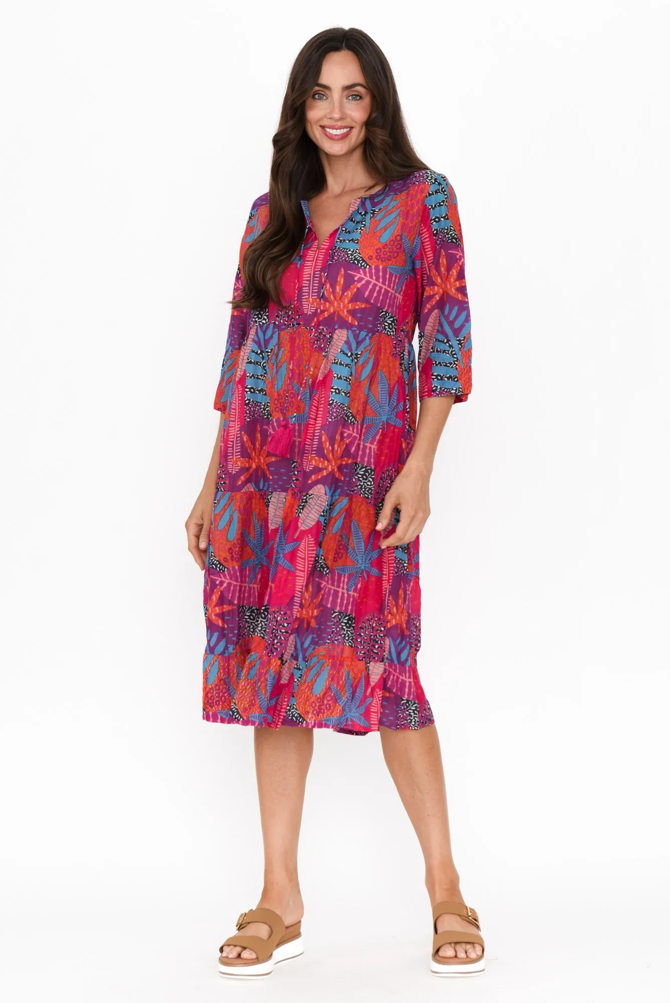 Milana Magenta Floral Crinkle Cotton Dress sold by Blue Bungalow product image thumbnail 2