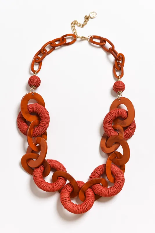 Lenni Red Raffia Link Necklace sold by Blue Bungalow