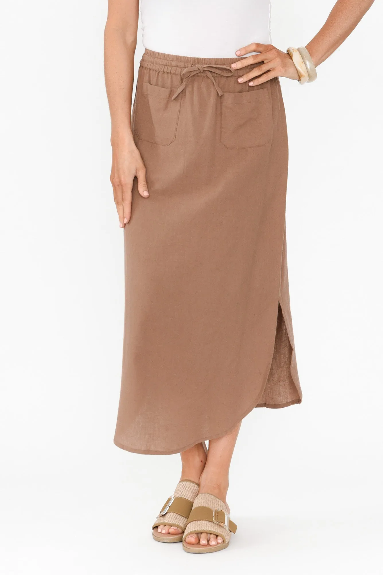 Ember Mocha Cotton Blend Drawstring Skirt sold by Blue Bungalow