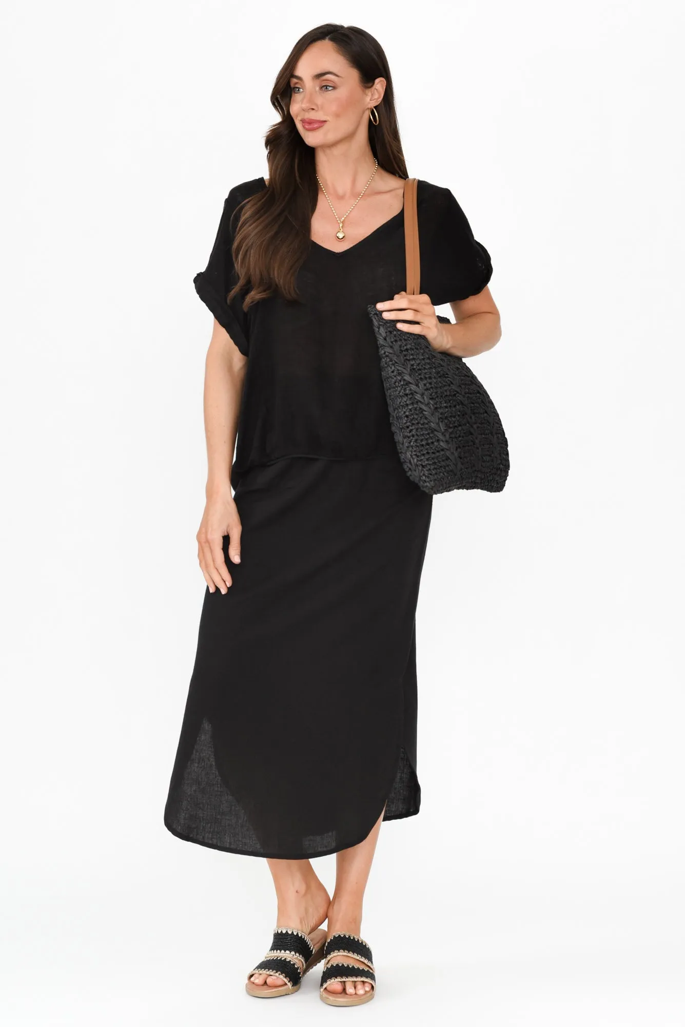 Ember Black Cotton Blend Drawstring Skirt sold by Blue Bungalow product image thumbnail 2