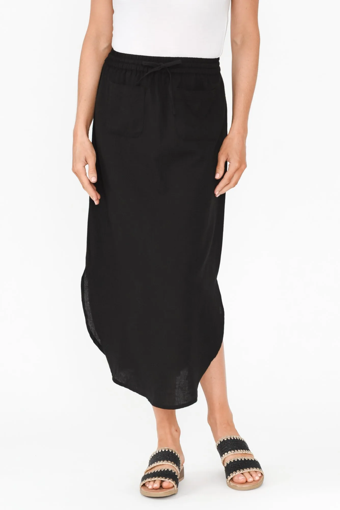 Ember Black Cotton Blend Drawstring Skirt sold by Blue Bungalow