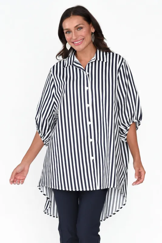 Sadie Navy Stripe Cotton Tunic Top sold by Blue Bungalow