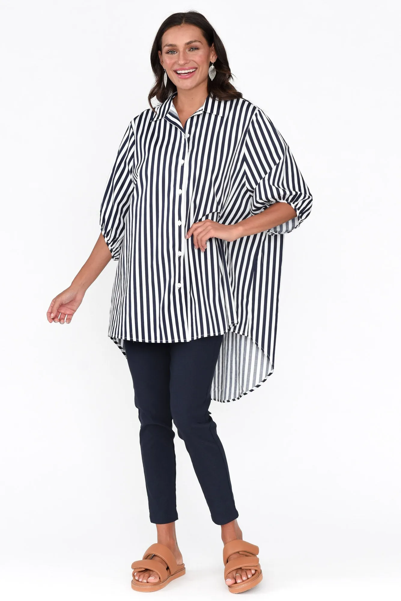 Sadie Navy Stripe Cotton Tunic Top sold by Blue Bungalow product image thumbnail 2