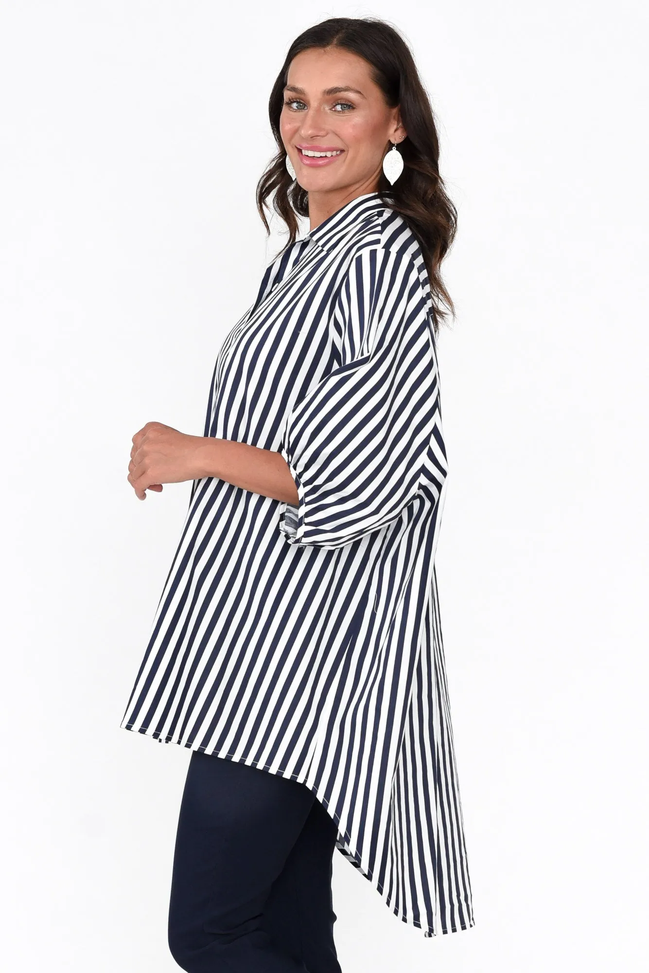 Sadie Navy Stripe Cotton Tunic Top sold by Blue Bungalow product image thumbnail 3