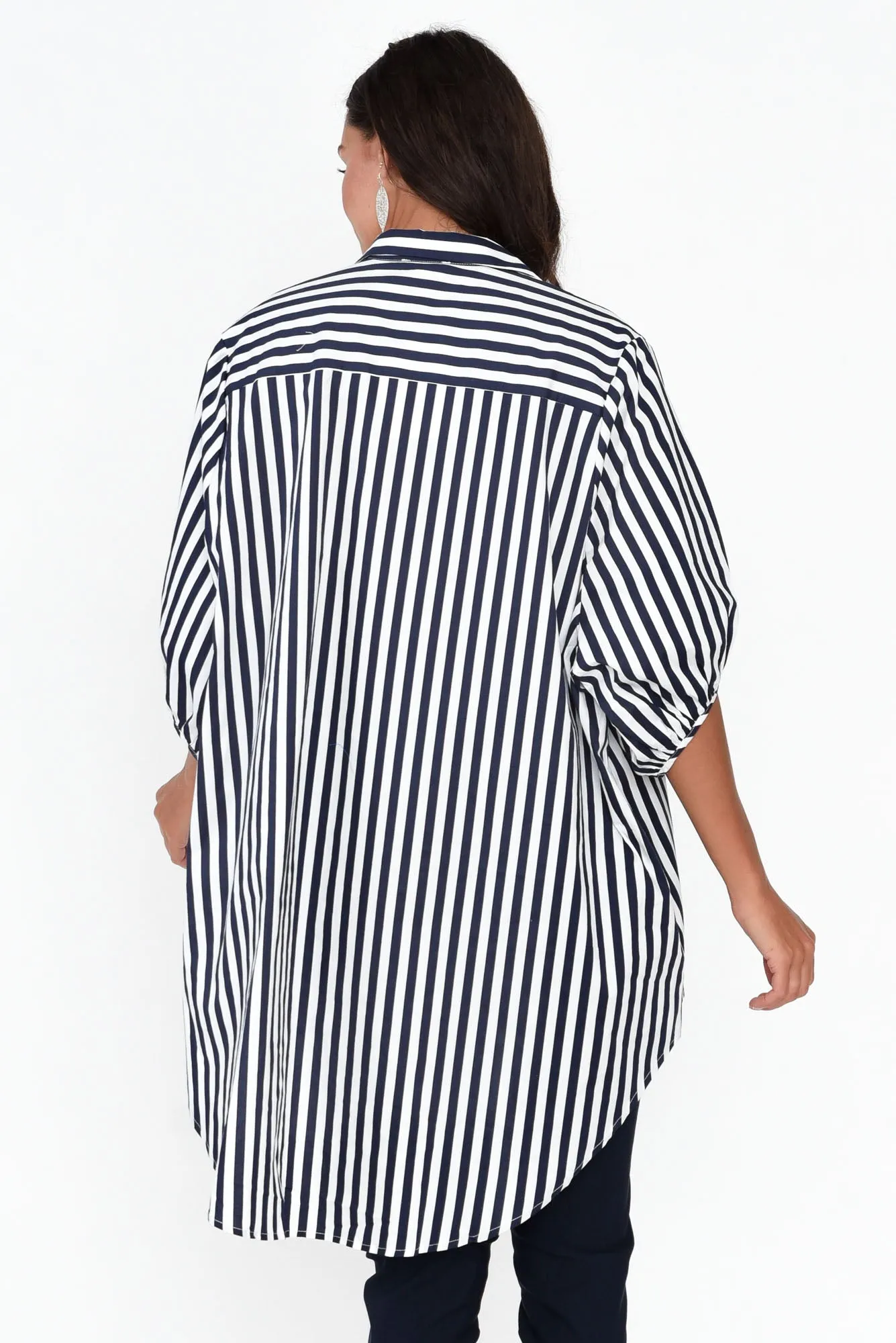 Sadie Navy Stripe Cotton Tunic Top sold by Blue Bungalow product image thumbnail 4