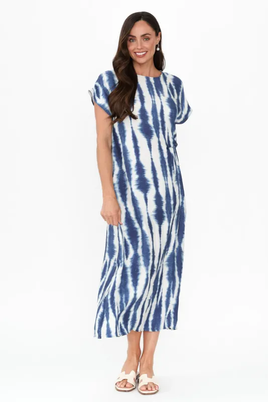 Gwen Blue Tie Dye Cupro Knot Dress sold by Blue Bungalow