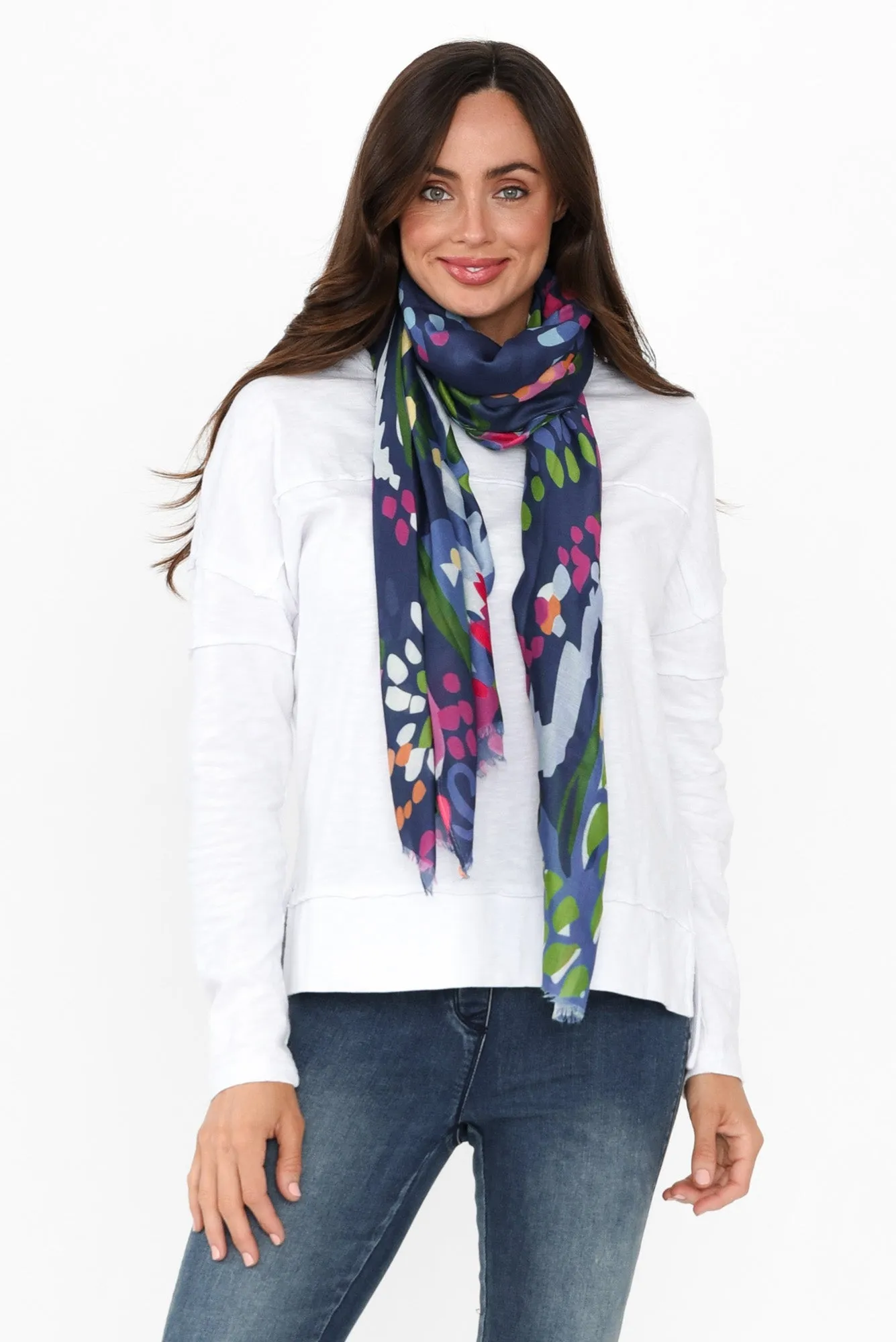 Ari Blue Abstract Scarf sold by Blue Bungalow