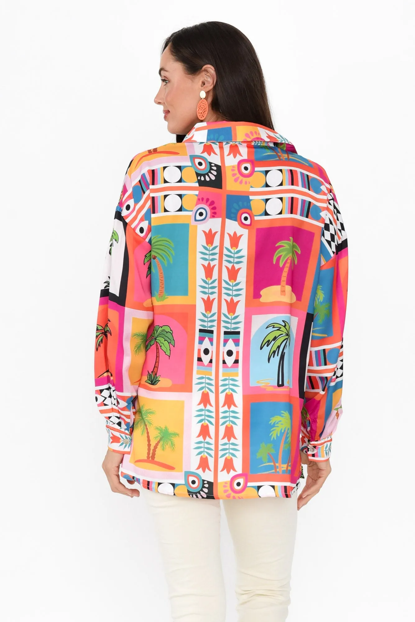 Suzy Pink Tropical V Neck Shirt sold by Blue Bungalow product image thumbnail 4