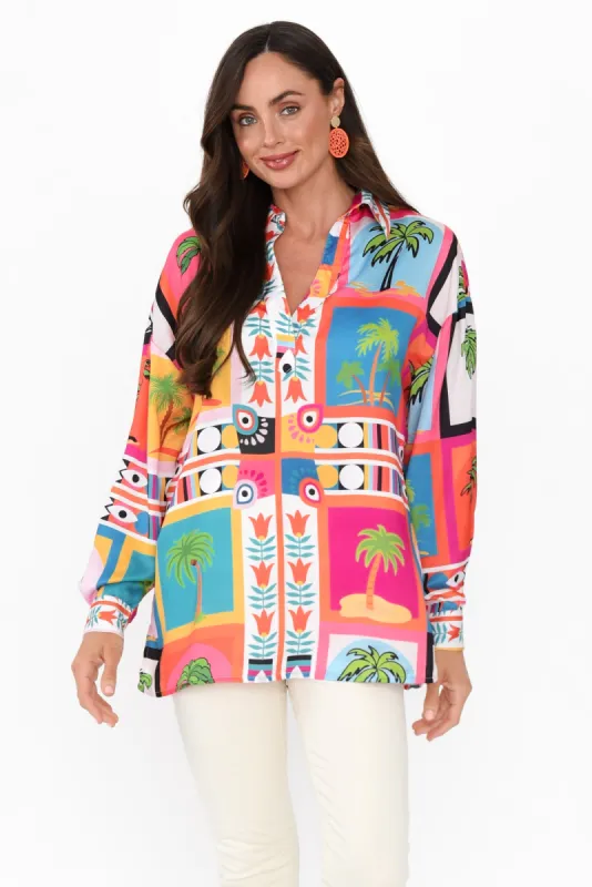Suzy Pink Tropical V Neck Shirt sold by Blue Bungalow