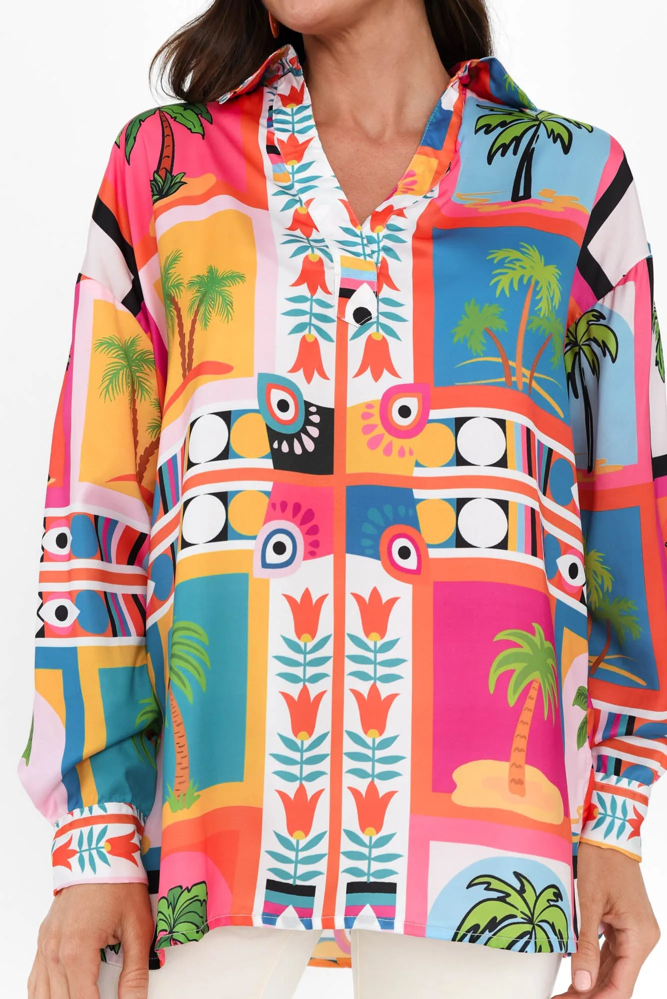 Suzy Pink Tropical V Neck Shirt sold by Blue Bungalow product image thumbnail 5
