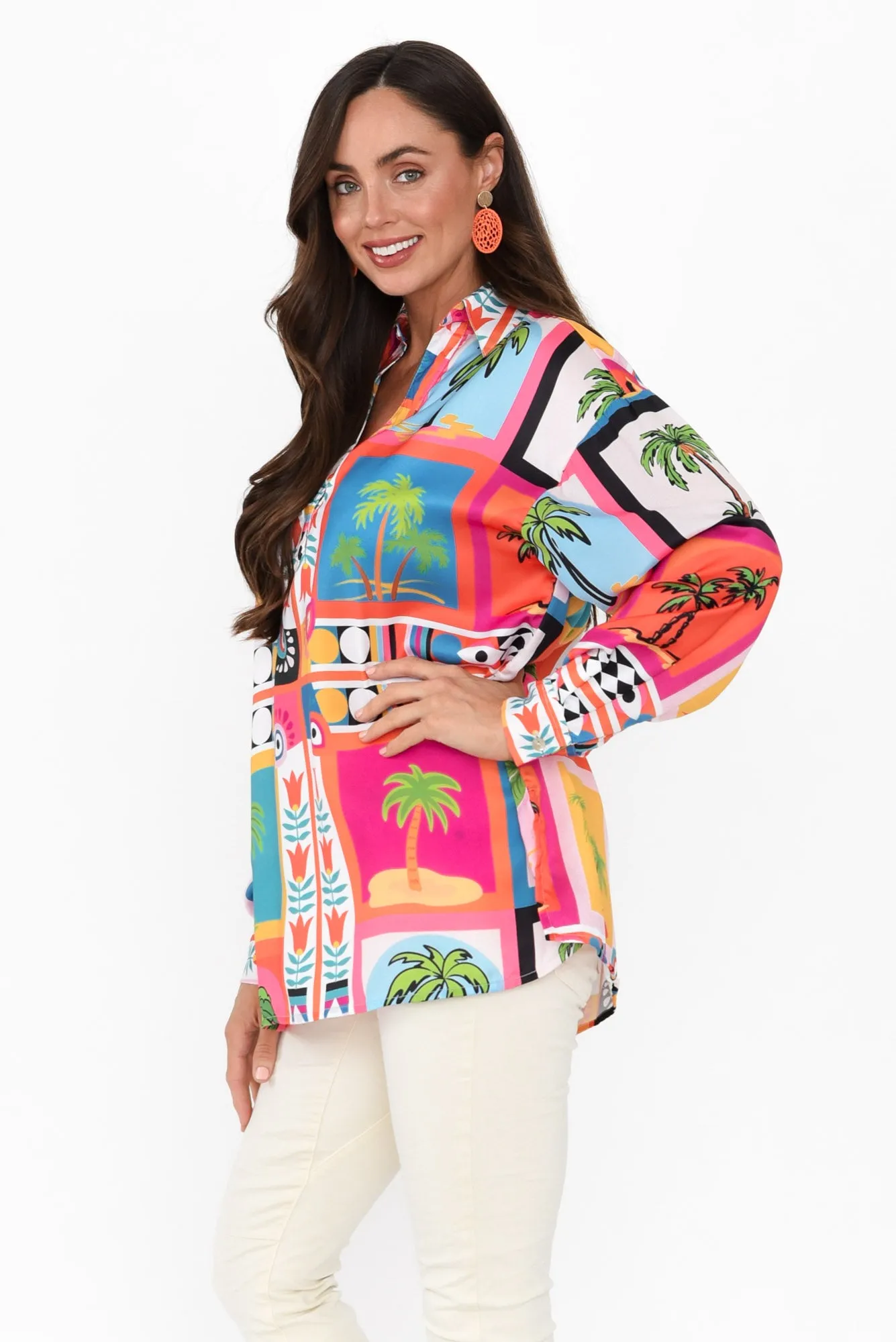 Suzy Pink Tropical V Neck Shirt sold by Blue Bungalow product image thumbnail 3