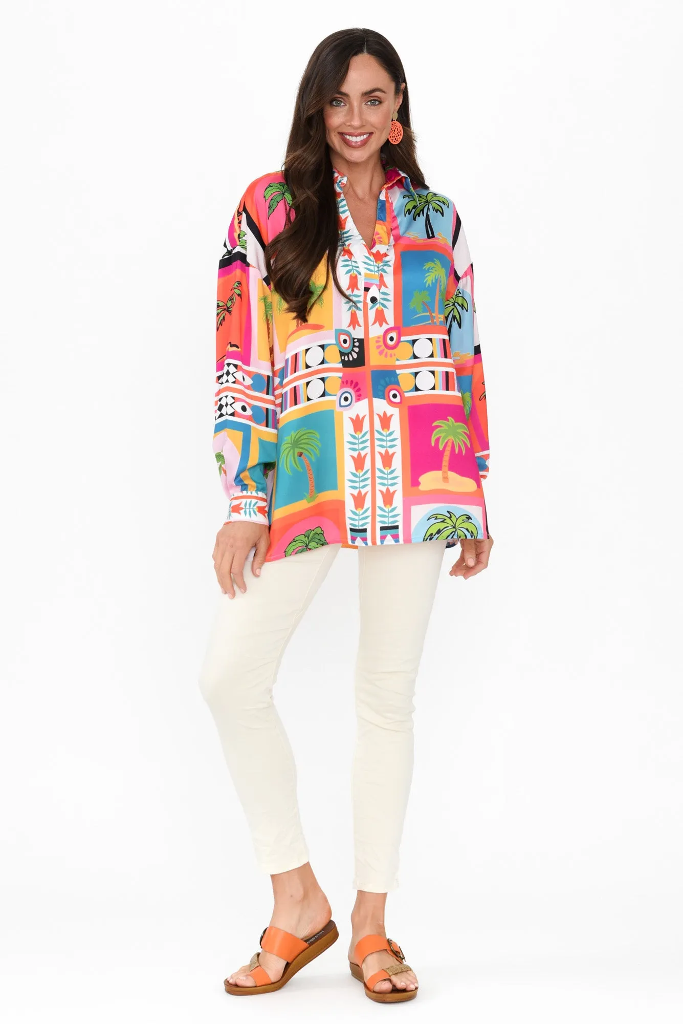 Suzy Pink Tropical V Neck Shirt sold by Blue Bungalow product image thumbnail 2