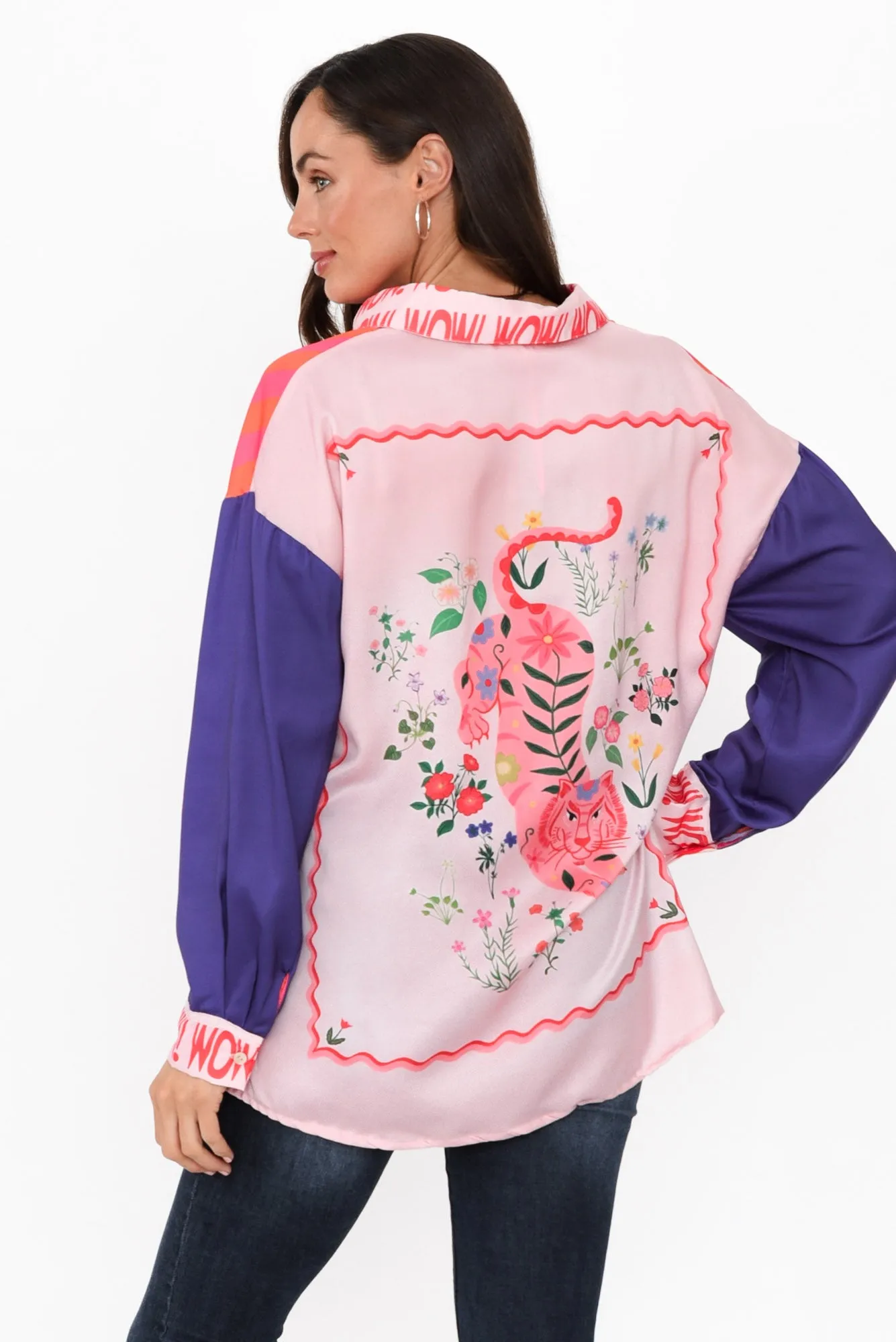 Suzy Pink Splice V Neck Shirt sold by Blue Bungalow product image thumbnail 4