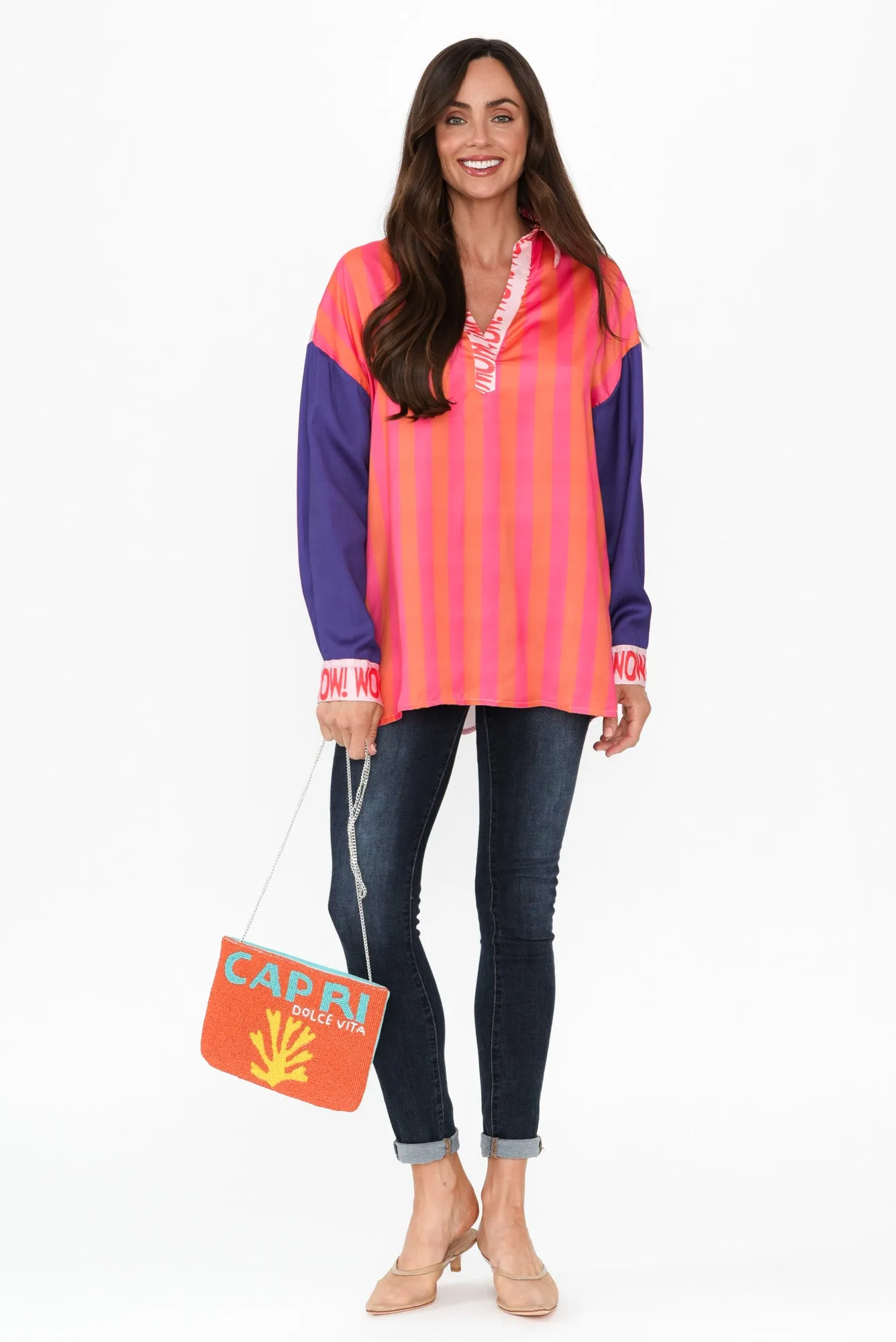 Suzy Pink Splice V Neck Shirt sold by Blue Bungalow product image thumbnail 2