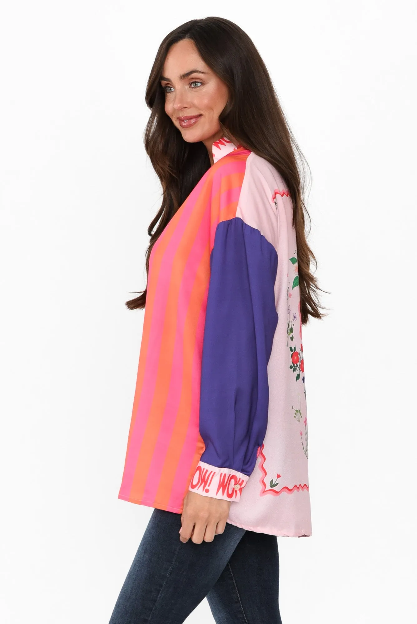 Suzy Pink Splice V Neck Shirt sold by Blue Bungalow product image thumbnail 3