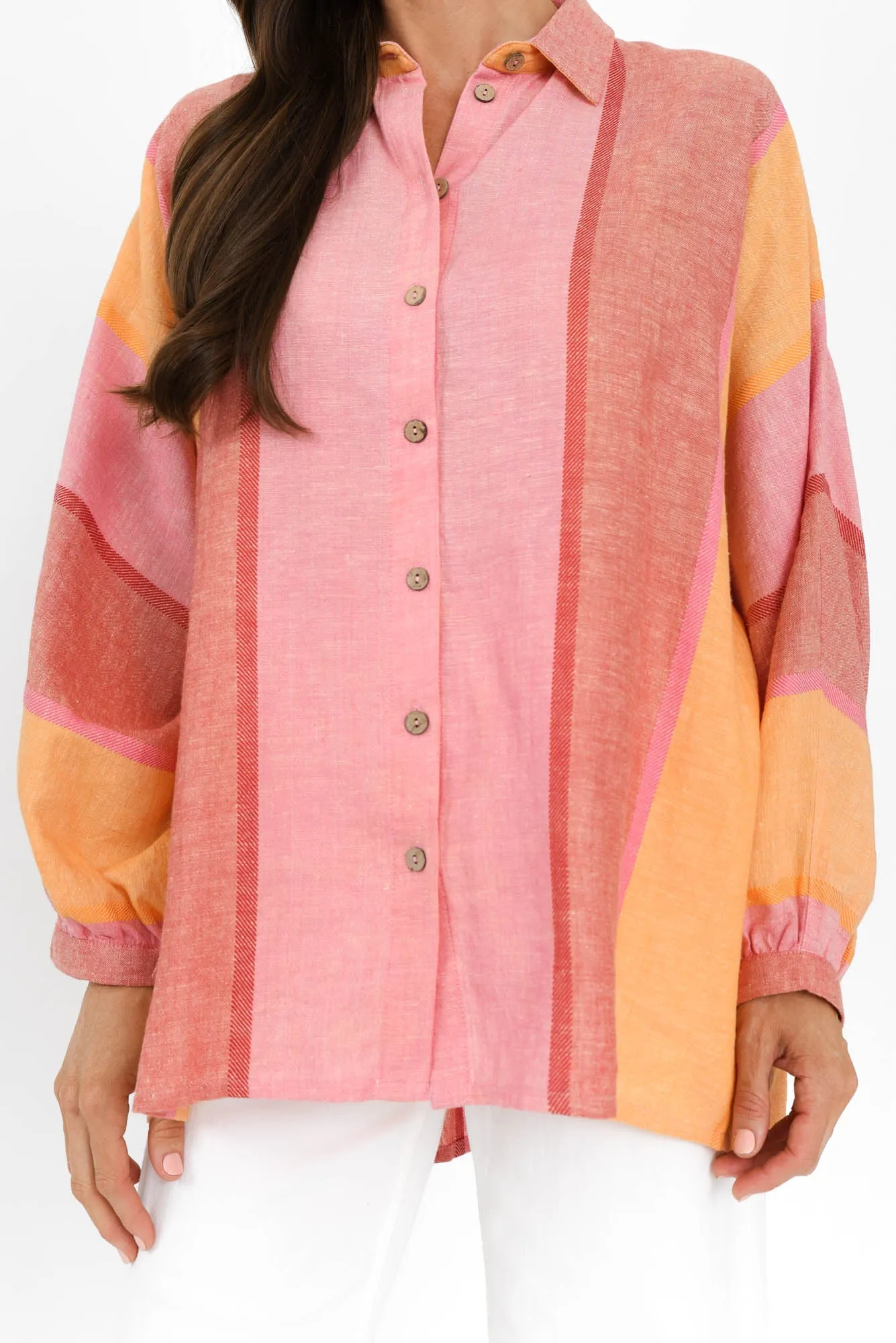 Milano Pink Stripe Linen Blend Shirt sold by Blue Bungalow product image thumbnail 5