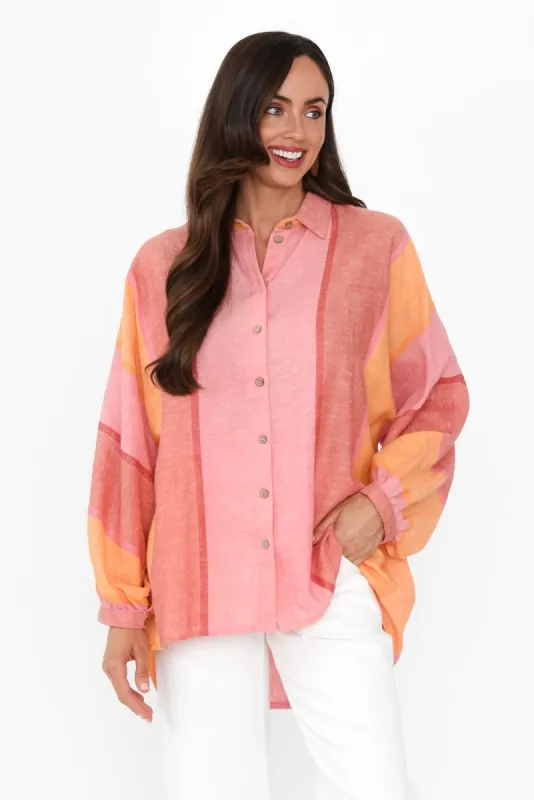 Milano Pink Stripe Linen Blend Shirt sold by Blue Bungalow