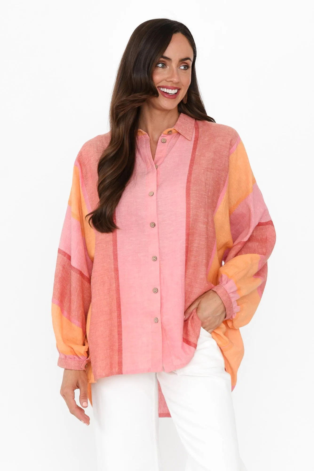 Milano Pink Stripe Linen Blend Shirt sold by Blue Bungalow