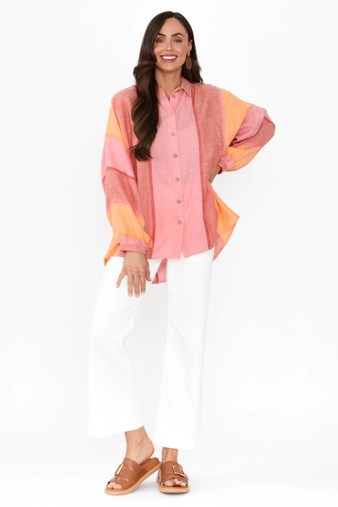 Milano Pink Stripe Linen Blend Shirt sold by Blue Bungalow product image thumbnail 2