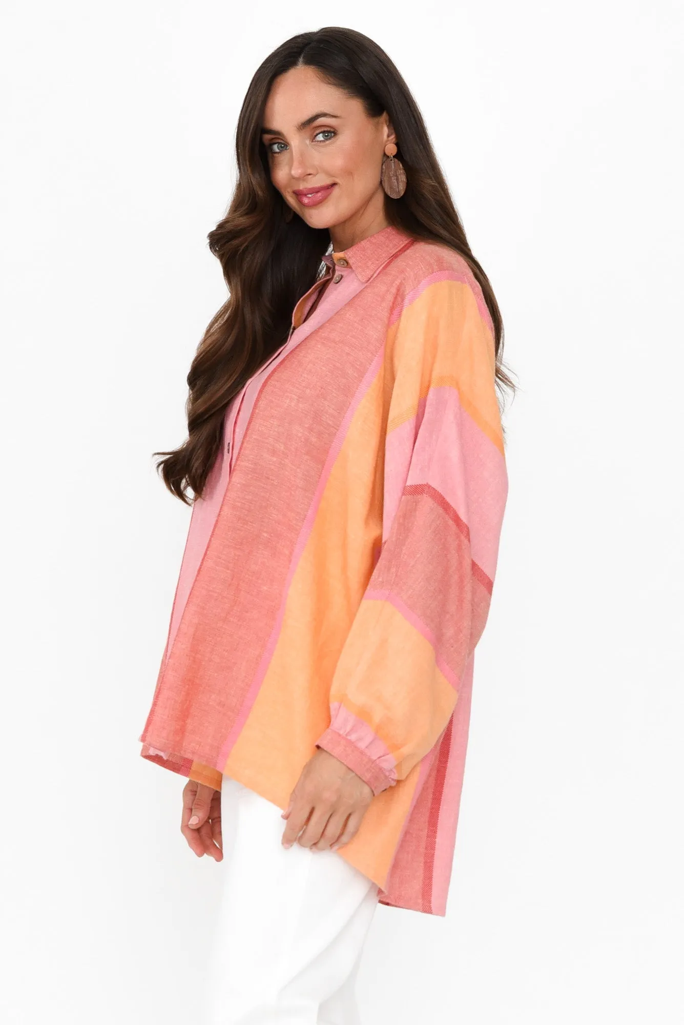 Milano Pink Stripe Linen Blend Shirt sold by Blue Bungalow product image thumbnail 3