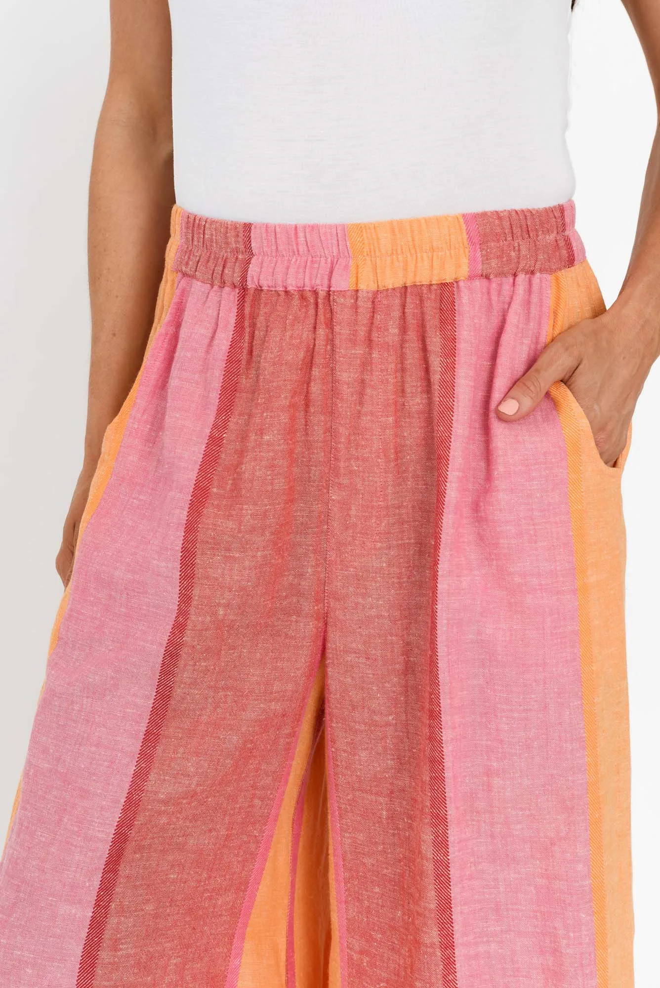 Positano Pink Stripe Linen Blend Pants sold by Blue Bungalow product image thumbnail 3