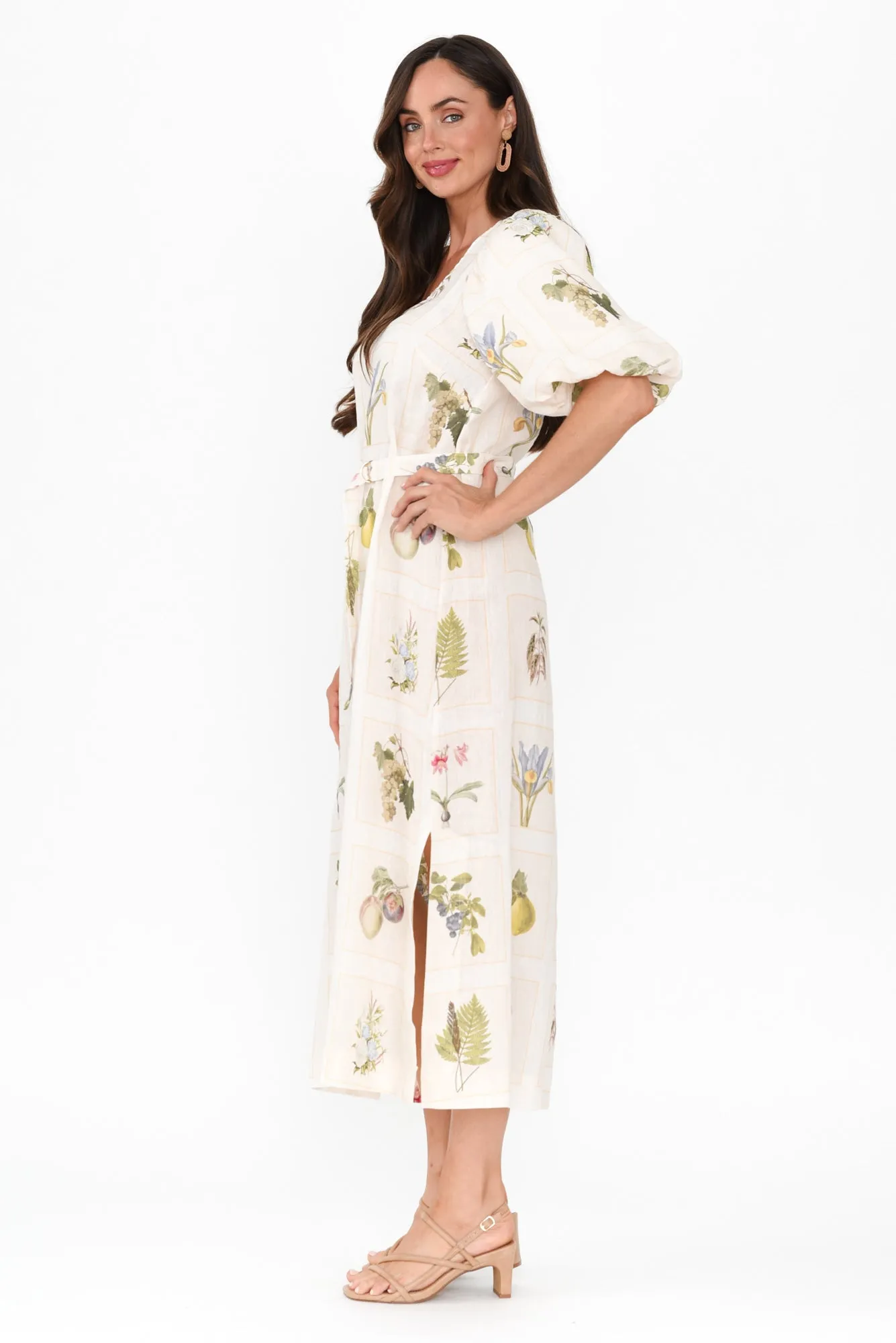 Bailee White Botanical Linen Dress sold by Blue Bungalow product image thumbnail 3