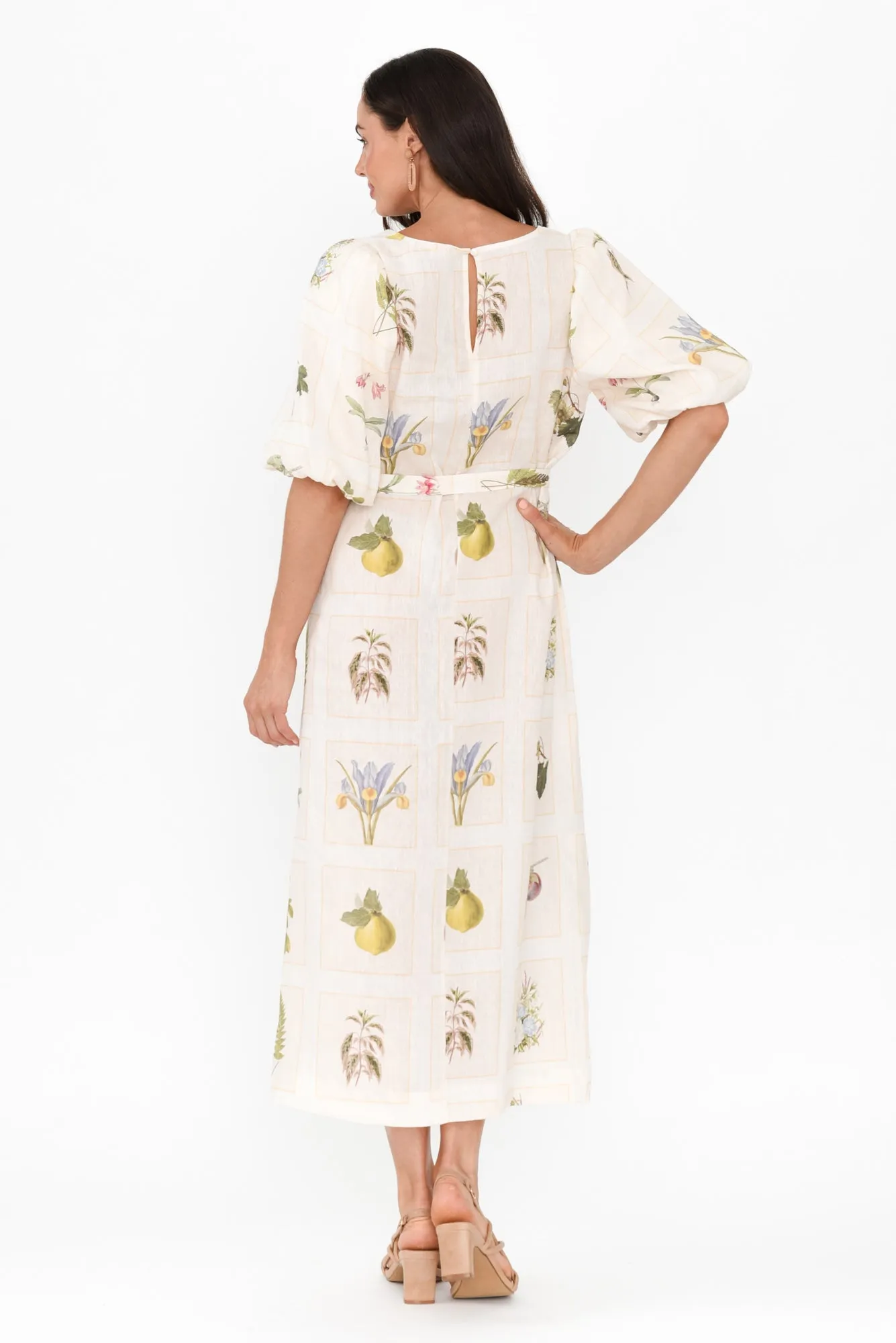 Bailee White Botanical Linen Dress sold by Blue Bungalow product image thumbnail 4