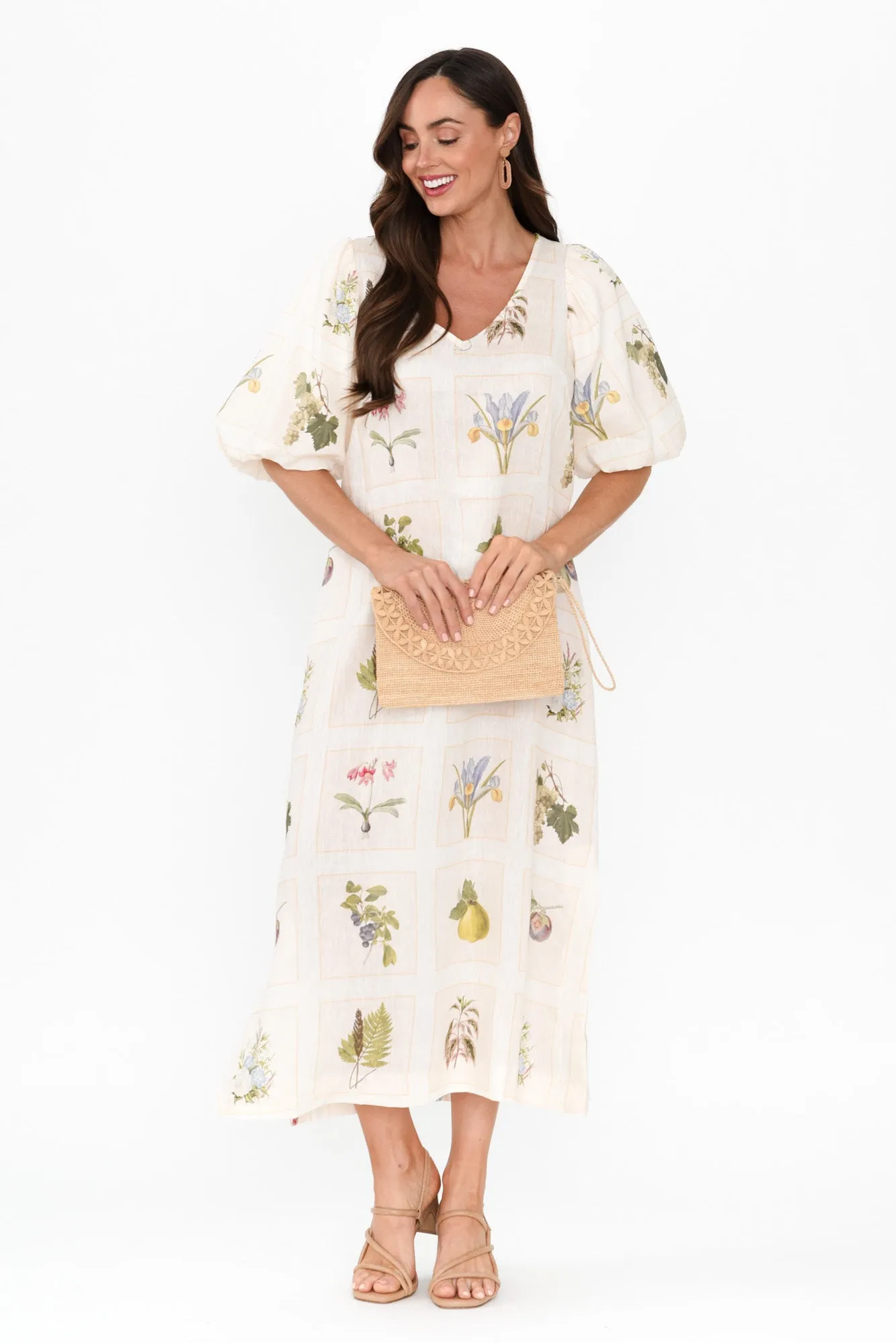 Bailee White Botanical Linen Dress sold by Blue Bungalow product image thumbnail 2