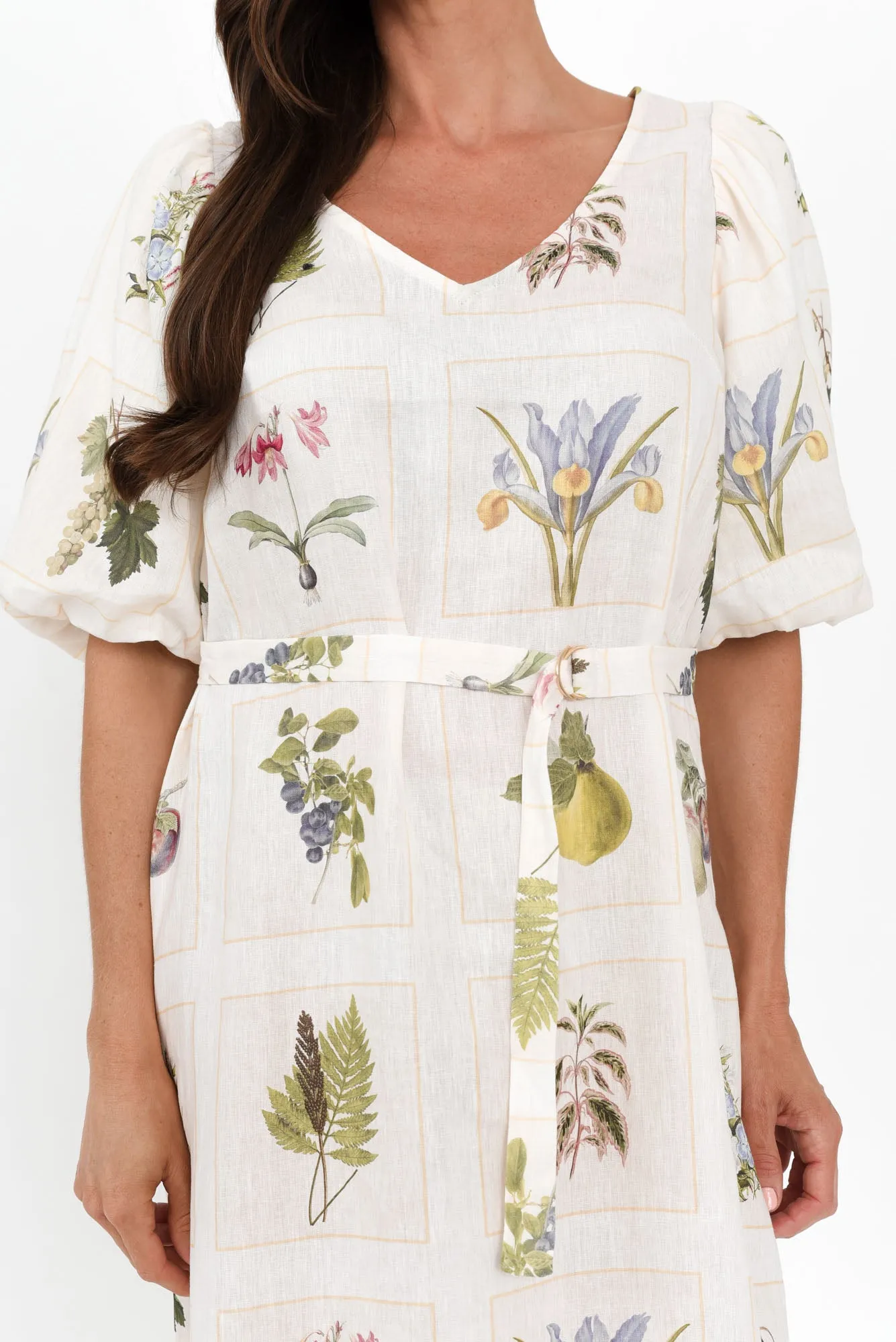 Bailee White Botanical Linen Dress sold by Blue Bungalow product image thumbnail 5