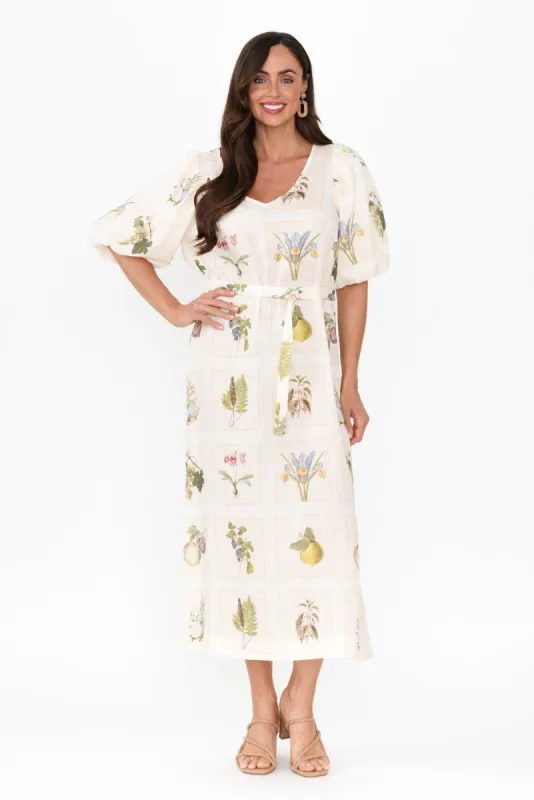 Bailee White Botanical Linen Dress sold by Blue Bungalow