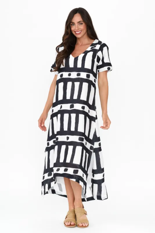 Posie Navy Geo Linen Tee Dress sold by Blue Bungalow
