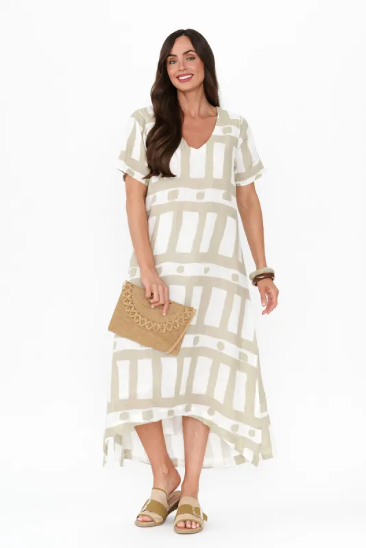 Posie Beige Geo Linen Tee Dress sold by Blue Bungalow
