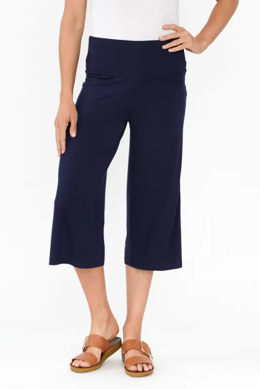 Cassie Navy Bamboo Cropped Pants sold by Blue Bungalow