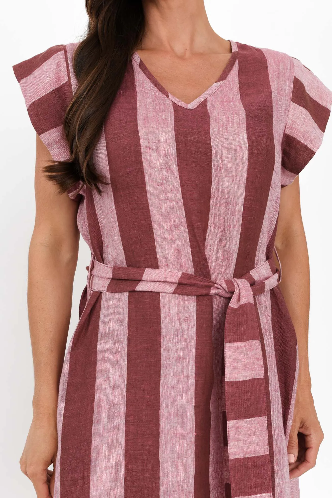 Sebou Burgundy Stripe Linen Tie Dress sold by Blue Bungalow product image thumbnail 5