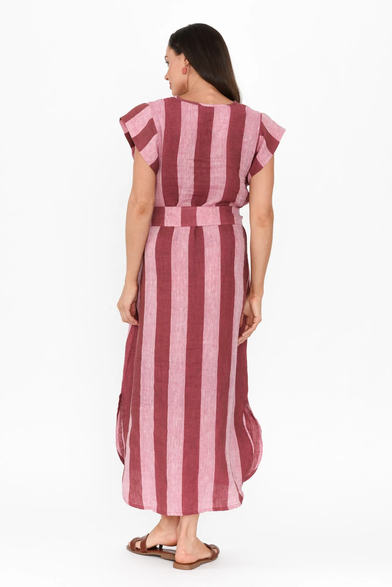 Sebou Burgundy Stripe Linen Tie Dress sold by Blue Bungalow product image thumbnail 4