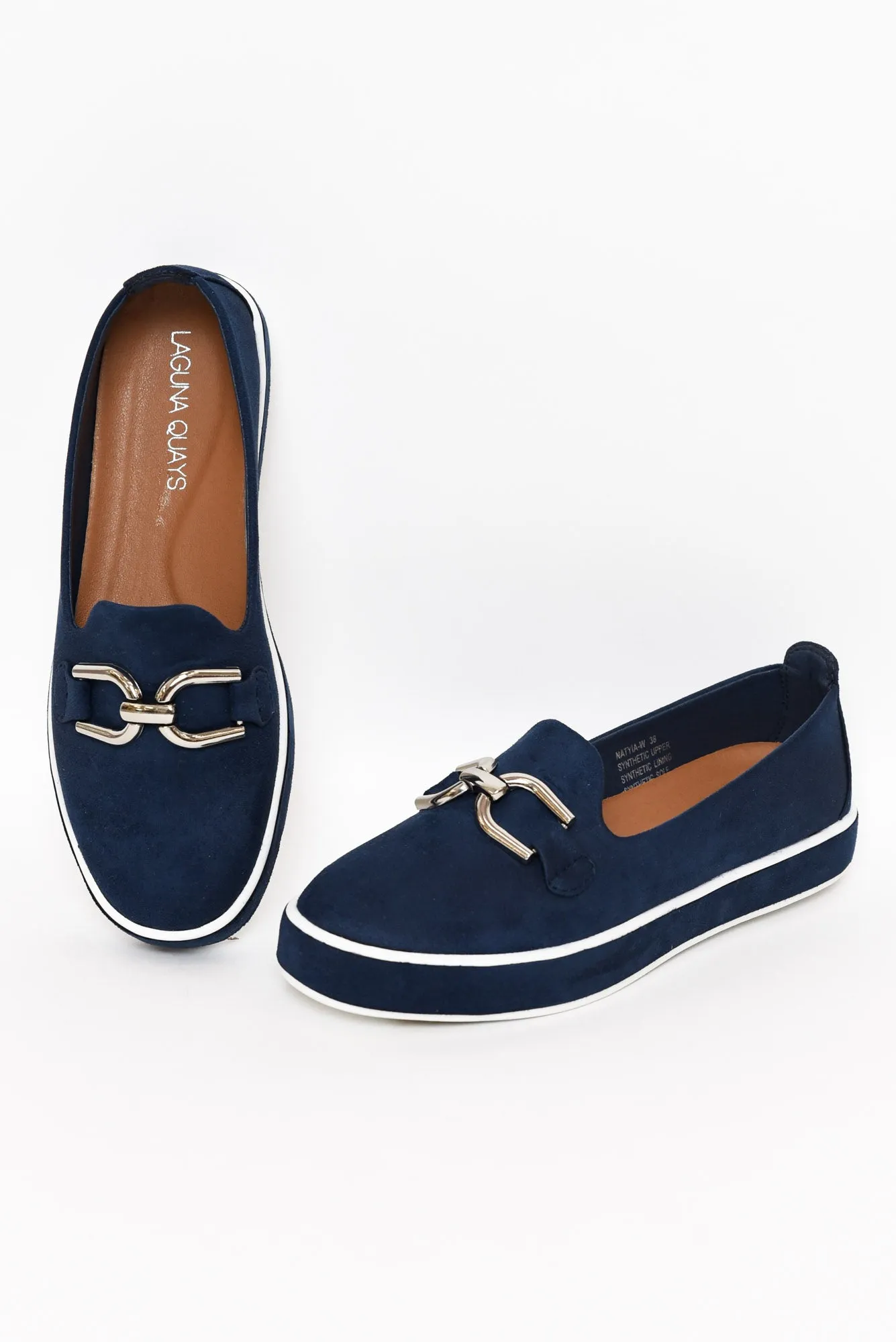 Natyia Navy Faux Suede Platform Loafer sold by Blue Bungalow