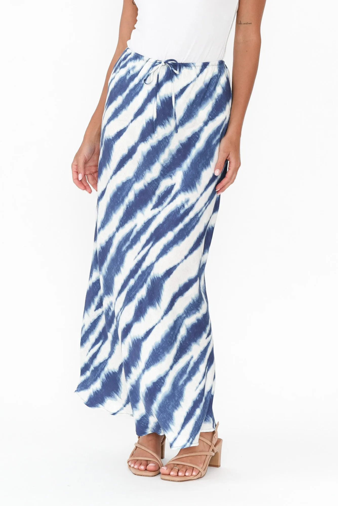 Mae Blue Tie Dye Cupro Skirt sold by Blue Bungalow