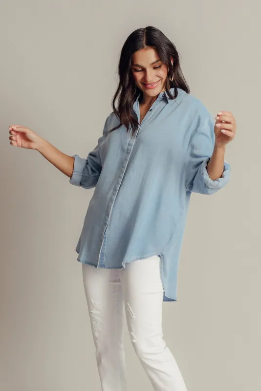 Jenaya Blue Chambray Collared Shirt sold by Blue Bungalow